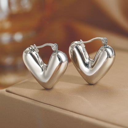 Aretes Corazón Plateado Acero Inoxidable 3M6