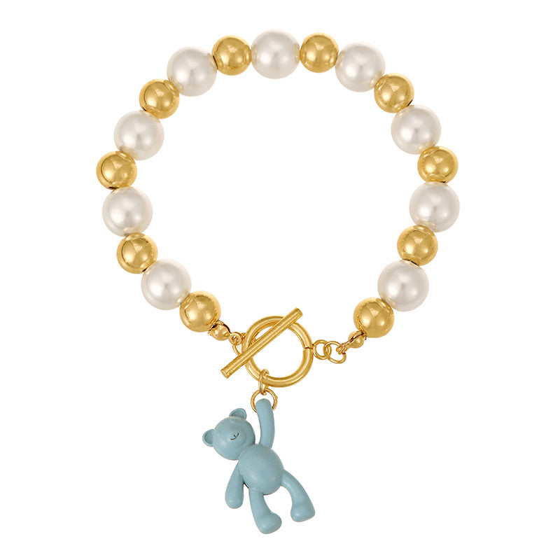 Pulsera Bolas y Perlas Oso Azul  2W5
