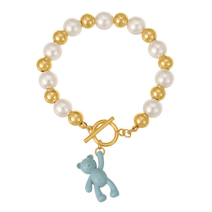 Pulsera Bolas y Perlas Oso Azul  2W5