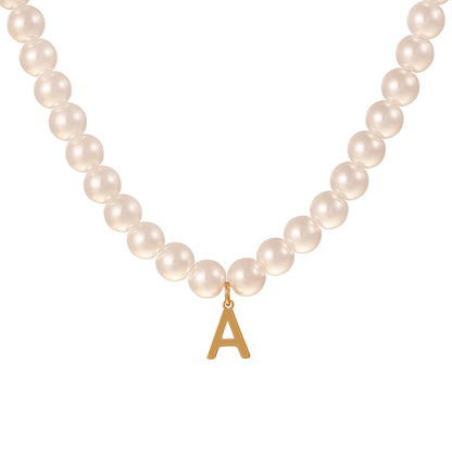 Collar Perlas Blancas y Letra A Dorada 1I5