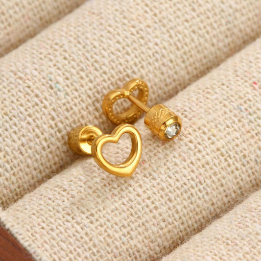 Aretes Dorados Corazón Doble Vista Acero Inoxidable  Ve2