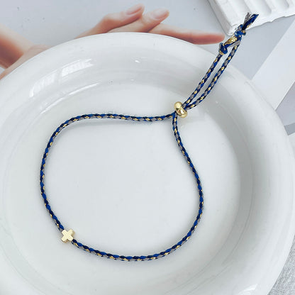 Pulsera Hilo Cruz De Chapa de Oro 1B6