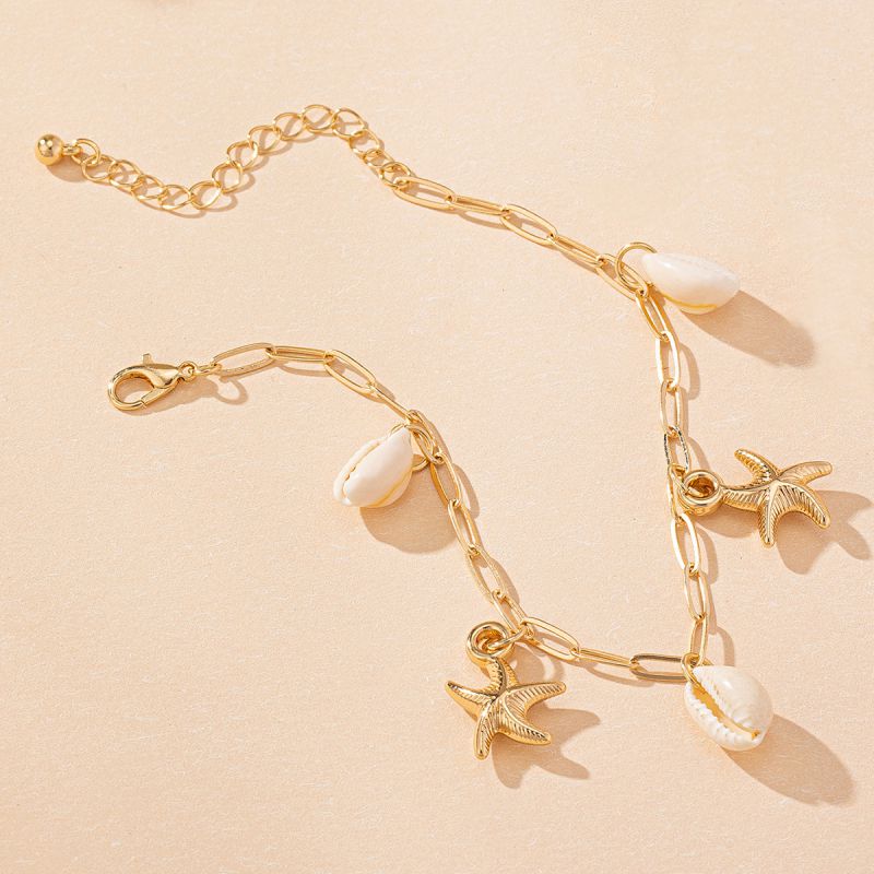 Tobillera Dorada Concha y Estrella Mar Acero Inox  2R6