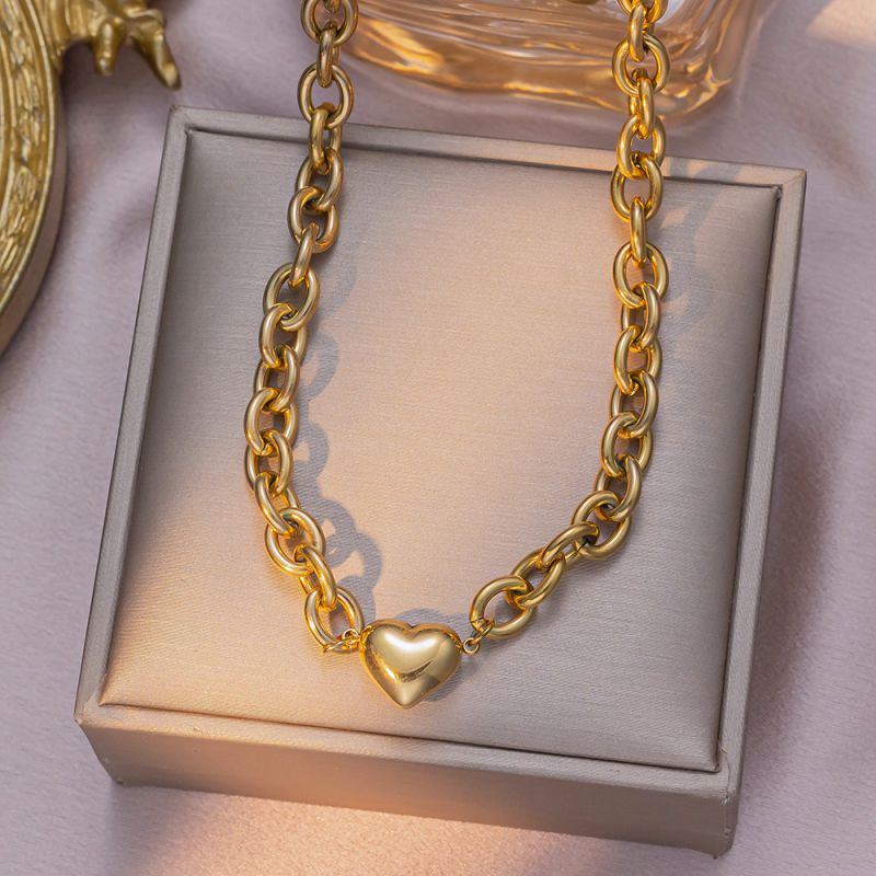 Collar Dorado Cadena Corazón Acero Inoxidable  1T7