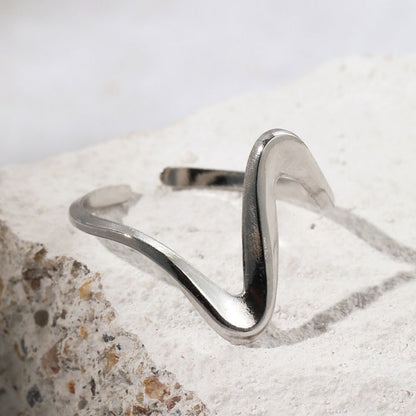 Anillo Onda Plateada Ajustable Acero Inoxidable 2H6