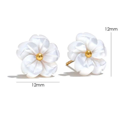 Aretes Flor Concha Blanca Acero Inoxidable