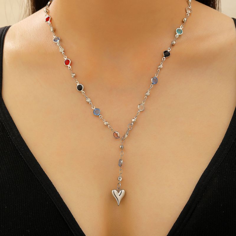 Collar Plateado y Cristales Colores Acero Inoxidable  2S5