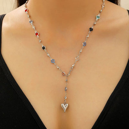 Collar Plateado y Cristales Colores Acero Inoxidable  2S5
