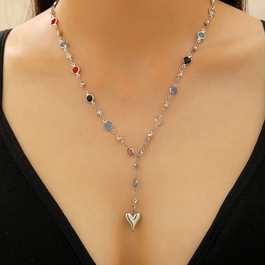 Collar Plateado y Cristales Colores Acero Inoxidable  2S5