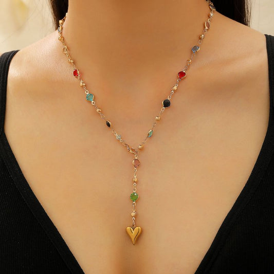 Collar Dorado y Cristales Colores Acero Inoxidable  2X6