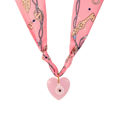 Collar de Cinta Estampada Corazón Rosa Acero Inox  2BB3