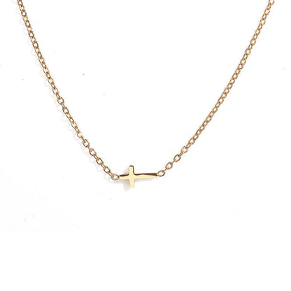 Collar Dorado Cruz Acostada Acero Inoxidable  3B3