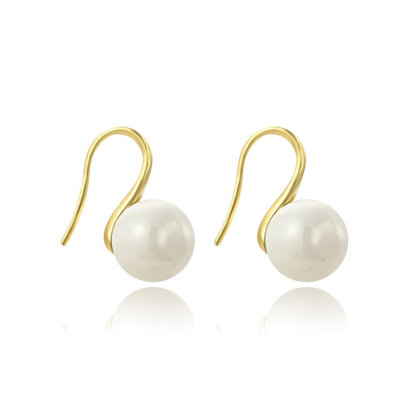 Aretes Dorados de Perla Blanca Nacarada 1G1