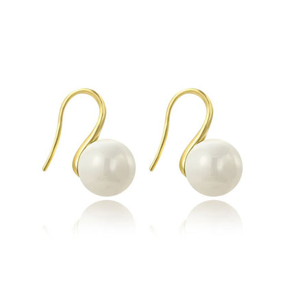 Aretes Dorados de Perla Blanca Nacarada 1G1