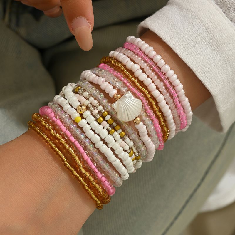 Set Pulseras de Cuentas de Colores Rosas 1P3