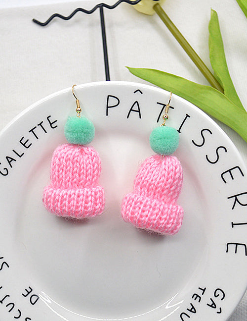 Aretes Gorrito de Lana Rosa y Aqua  1A8