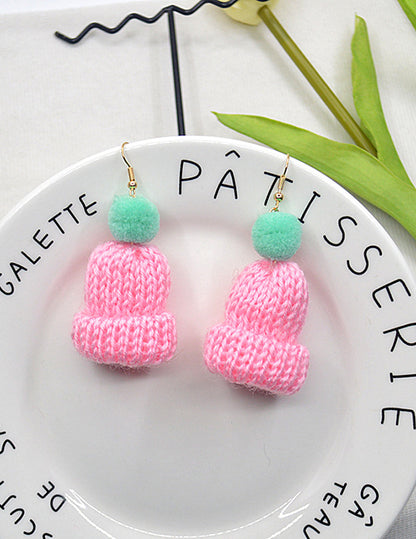 Aretes Gorrito de Lana Rosa y Aqua  1A8