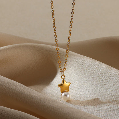 Collar Dorado Estrella Perla  Acero Inoxidable  3L3