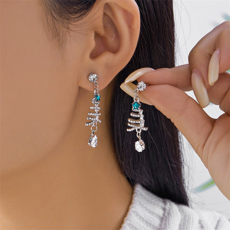 Aretes Dorados Arbol Navidad Estrella Verde