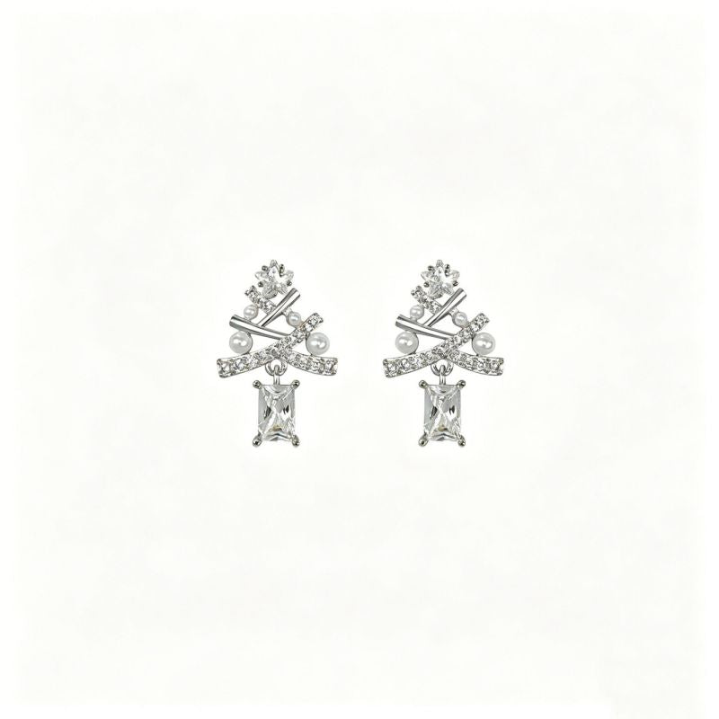 Aretes Plateados Arbol Navidad de Plata y Zirconias