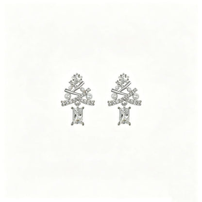 Aretes Plateados Arbol Navidad de Plata y Zirconias
