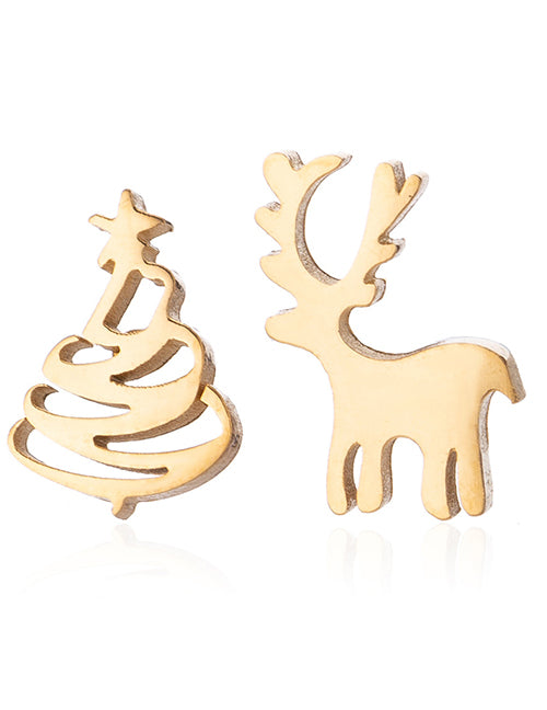 Aretes Mini Dorados Navidad Acero Inoxidable