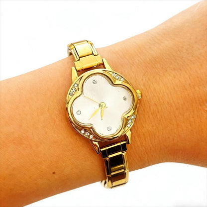 Reloj Dorado Zirconia Trebol  Acero Inoxidable R23