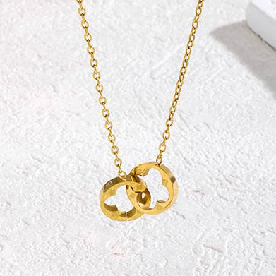 Collar Dorado Trebol enlazado Acero de Titanio 3j4
