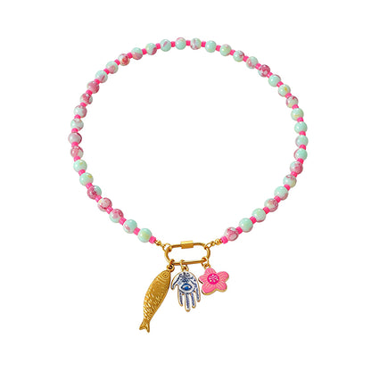 Collar Bolas Pez Flor Mano Acero de Titanio 3M8
