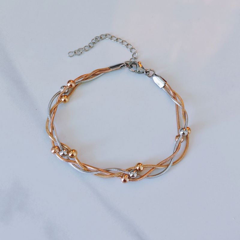 Pulsera Tres Oros con Bolitas Acero Inoxidable 3F3