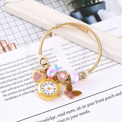Reloj Pulsera Dorada Charms Rosa Acero Inoxidable Li1
