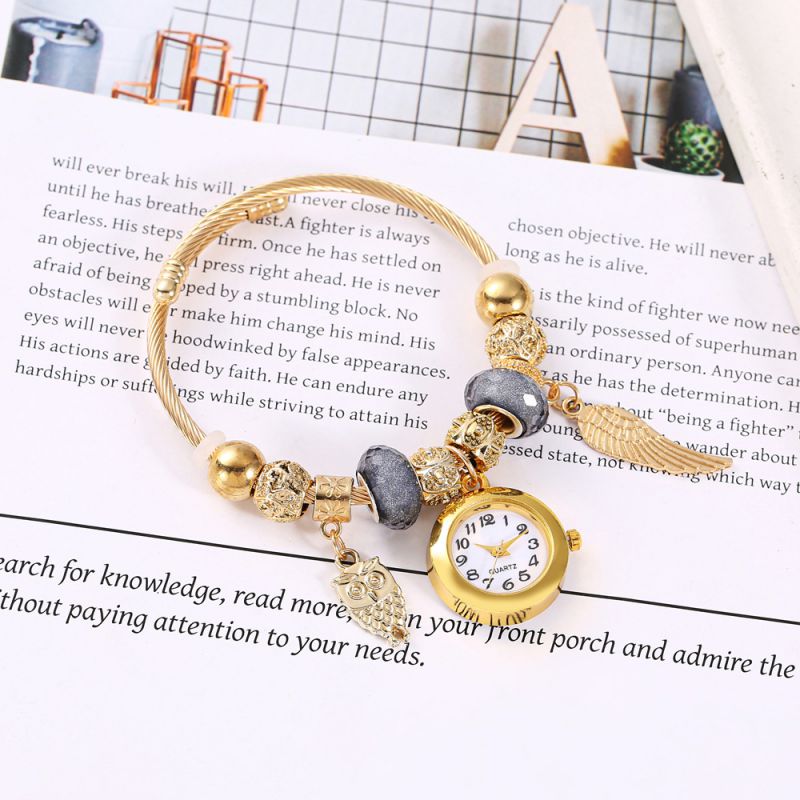 Reloj Pulsera Dorada Charms Plomo Acero Inoxidable R13