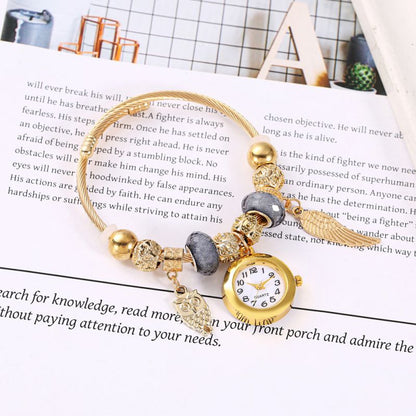 Reloj Pulsera Dorada Charms Plomo Acero Inoxidable R13