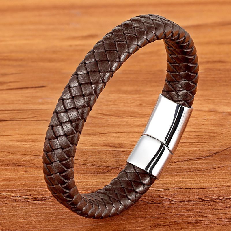 Pulsera Café Caballero Cuero y Acero Inoxidable Gde 1R1