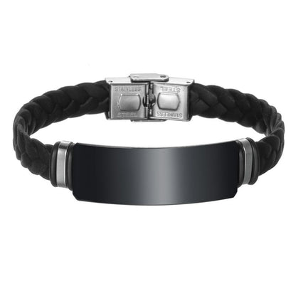 Pulsera Negra Placa Plateada Hombre