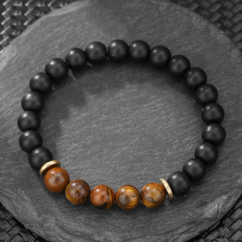 Pulsera Bolas De Piedra Negra Caballero