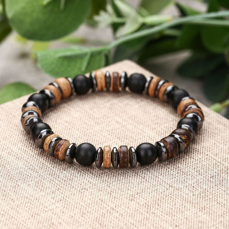 Pulsera Bolas De Piedras Ocuras Caballero