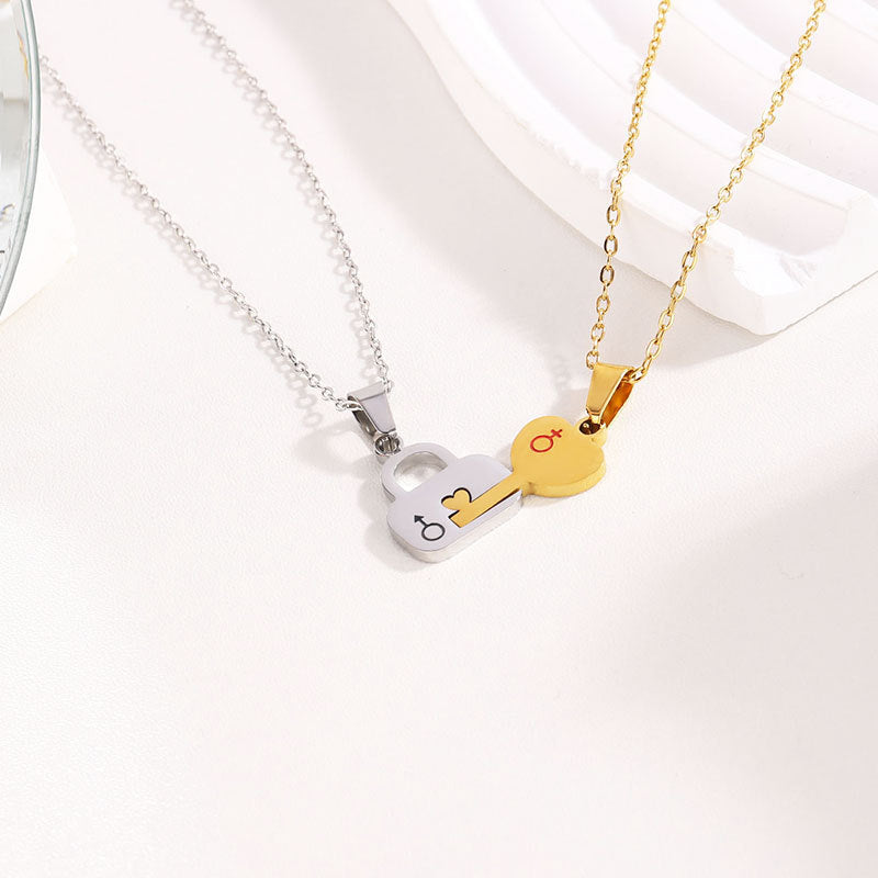 Set 2 Collares Oro Plata Llave Acero Titanio