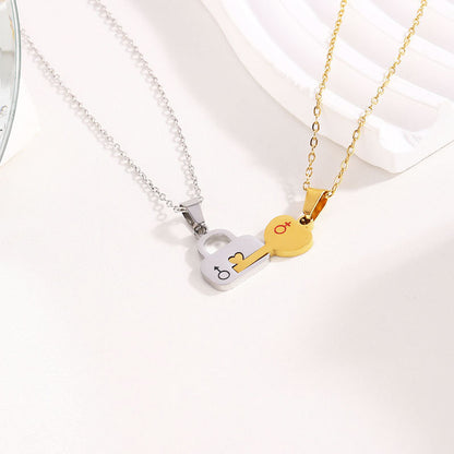 Set 2 Collares Oro Plata Llave Acero Titanio