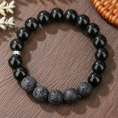 Pulsera Bolas De Piedra Negra Caballero