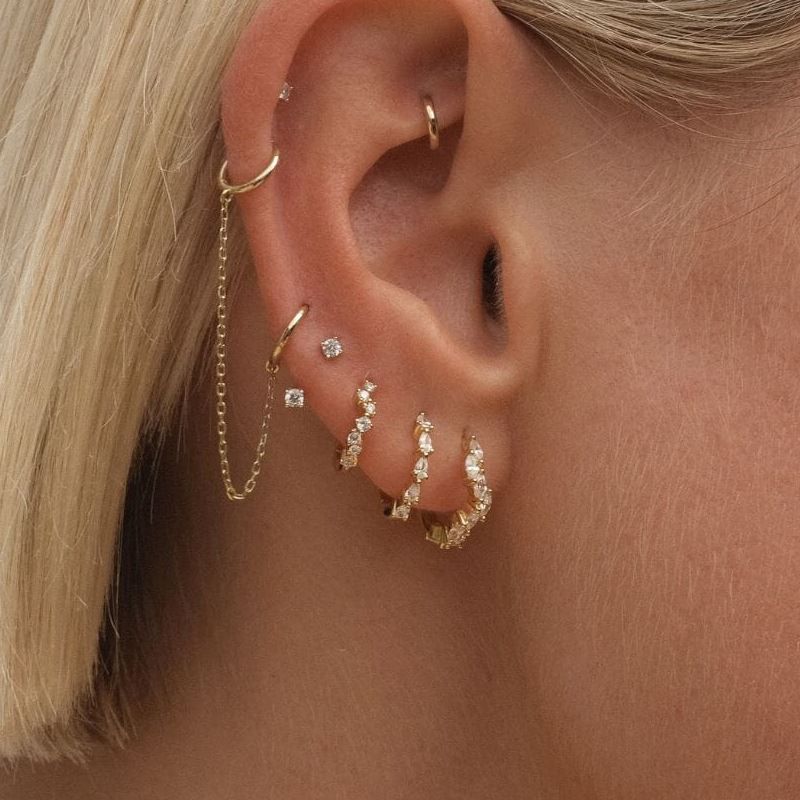 Set Aretes Dorados Arracadas de Zirconias Irregulares