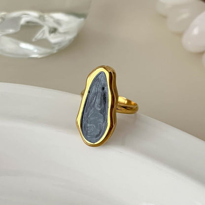 Anillo Dorado de Concha Negra Irregular Acero Inoxidable 2j4