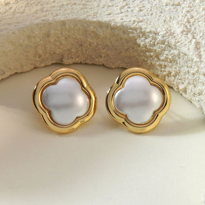 Aretes Trébol Blanco Acero Inoxidable 1K1