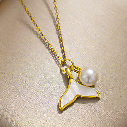 Collar Dorado Sirena y Perla Acero de Titanio 1j1