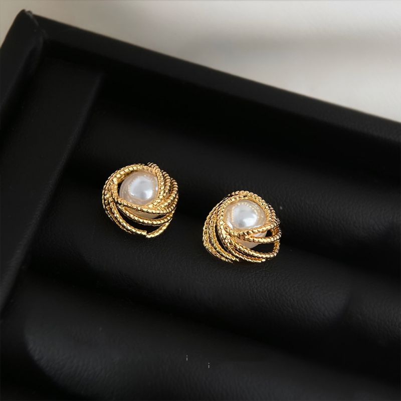 Aretes Dorados Enjambre de Perla Chapa de Oro 2L7