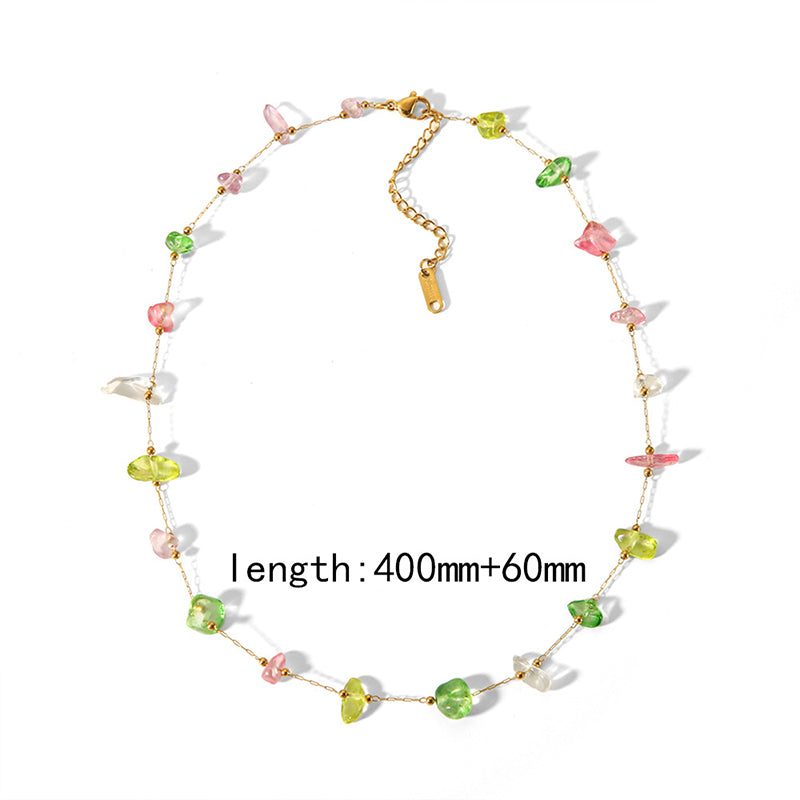 Collar Piedritas Naturales Colores Acero Inoxidable 2H3