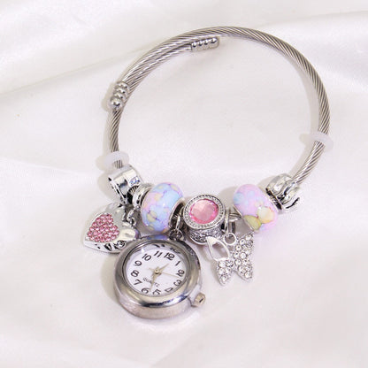 Reloj Pulsera Plateada Charms Rosa Acero Inoxidable R23