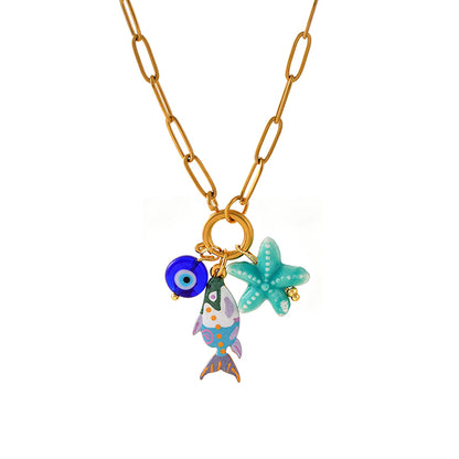 Collar Dorado Pez Estrella Verde Acero Titanio 1Z3