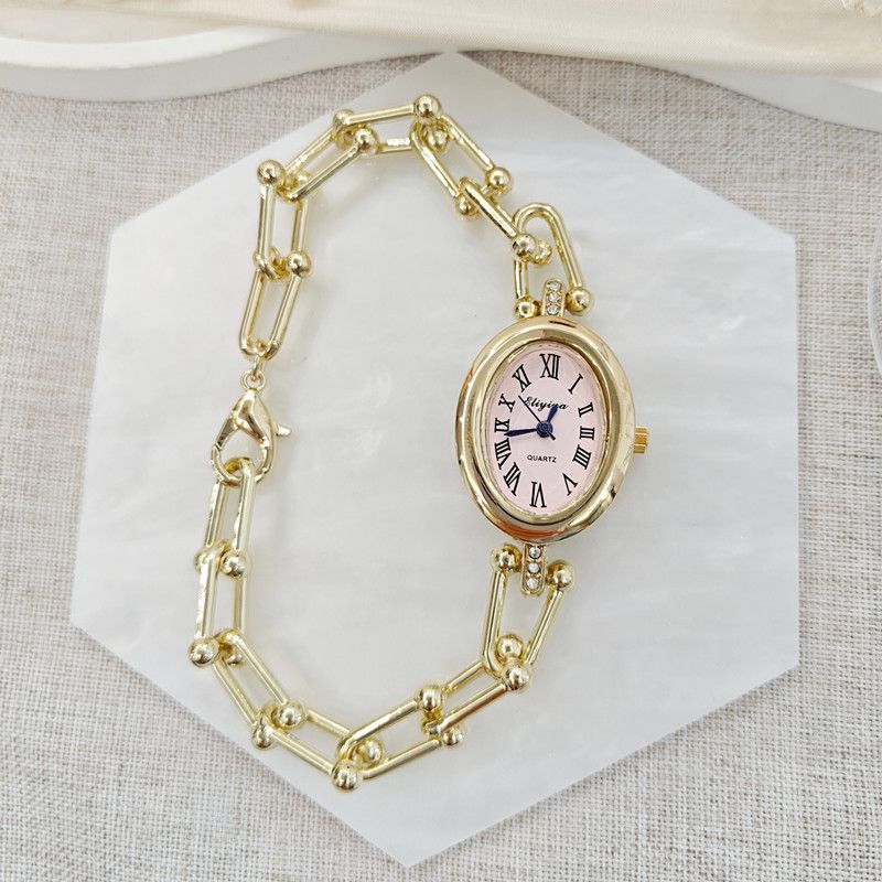 Reloj Dorado Pulsera Carátula Rosa Suave 4E4