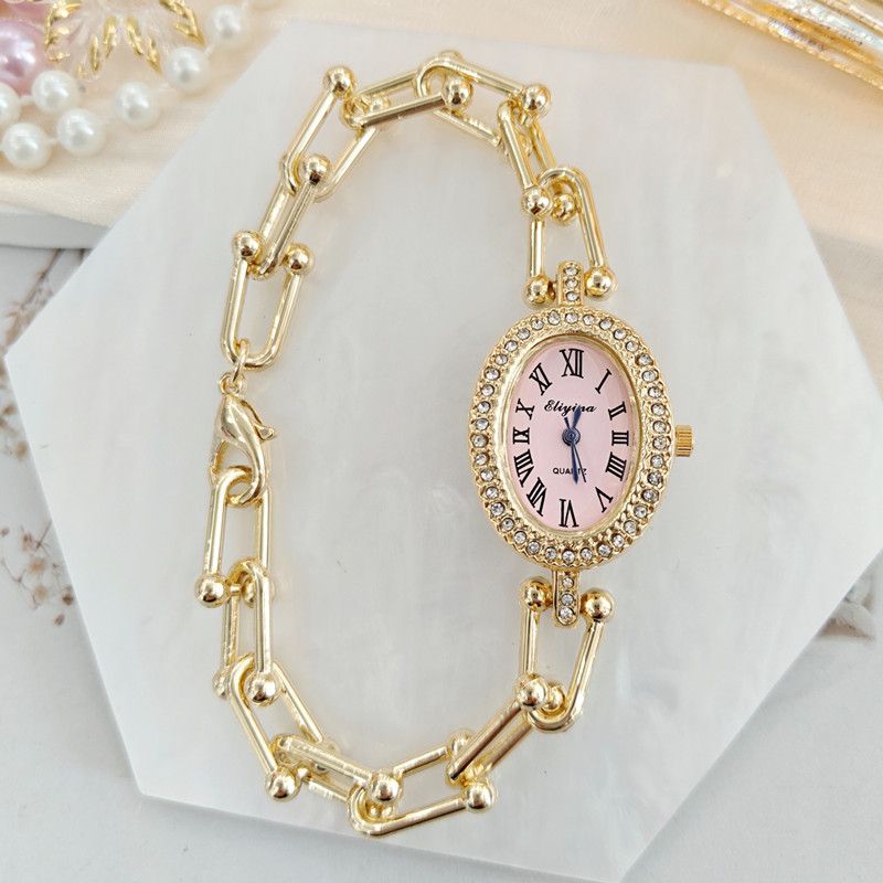 Reloj Dorado Pulsera Rosa Carátula de Zirconias 4E30
